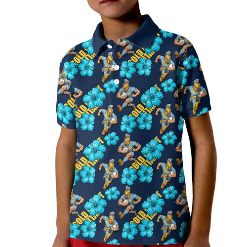 Gold Coast Titans Kid Polo Shirt Tropical Hibiscus Floral Seamless Rugby Mascot