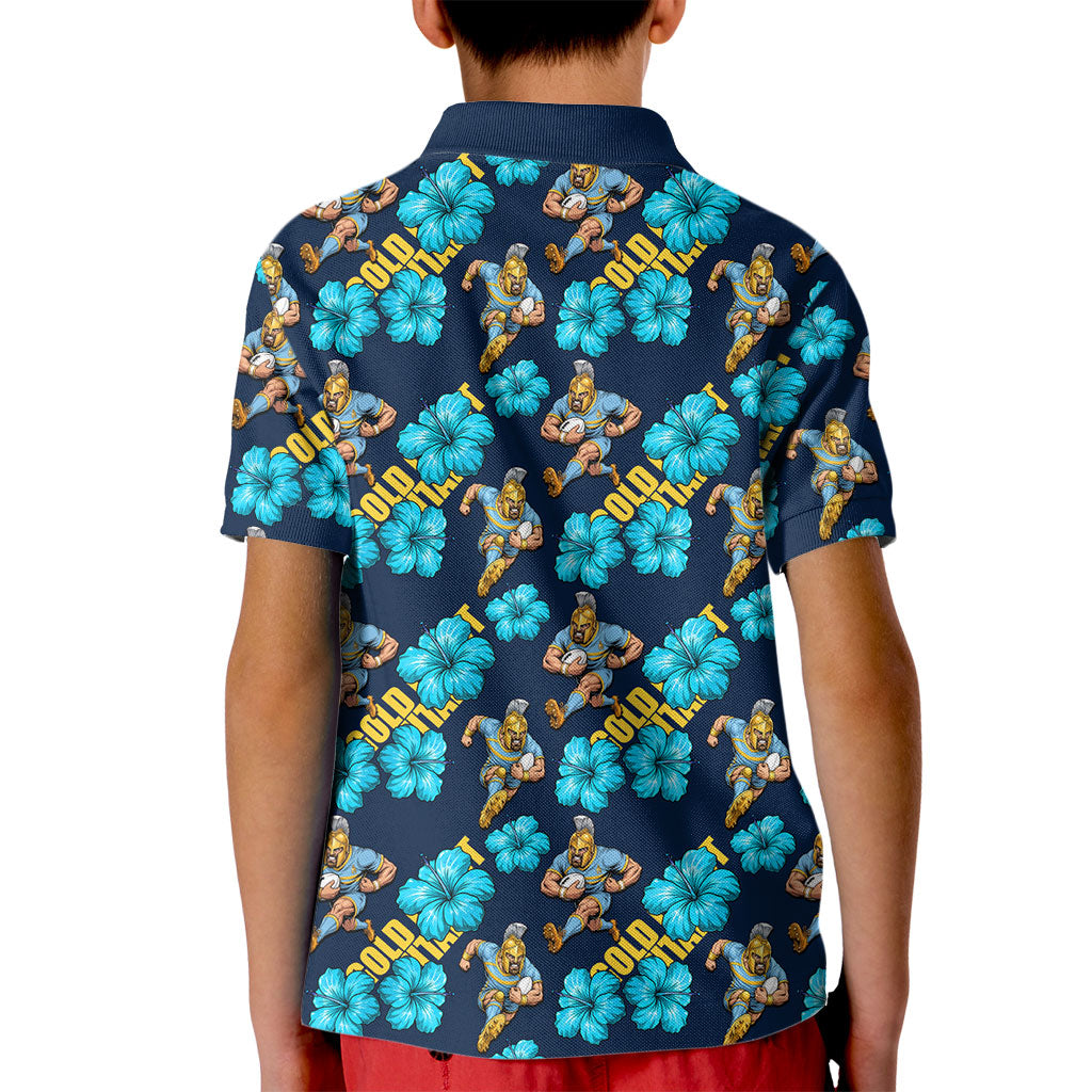 Gold Coast Titans Kid Polo Shirt Tropical Hibiscus Floral Seamless Rugby Mascot