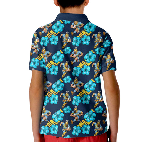 Gold Coast Titans Kid Polo Shirt Tropical Hibiscus Floral Seamless Rugby Mascot
