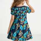 Gold Coast Titans Kid Short Sleeve Dress Tropical Hibiscus Floral Seamless Rugby Mascot