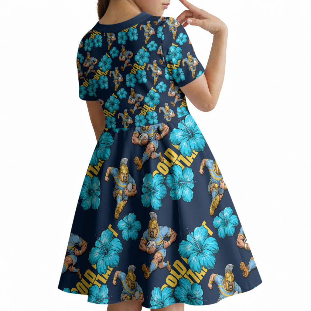 Gold Coast Titans Kid Short Sleeve Dress Tropical Hibiscus Floral Seamless Rugby Mascot
