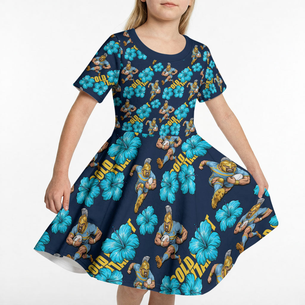 Gold Coast Titans Kid Short Sleeve Dress Tropical Hibiscus Floral Seamless Rugby Mascot