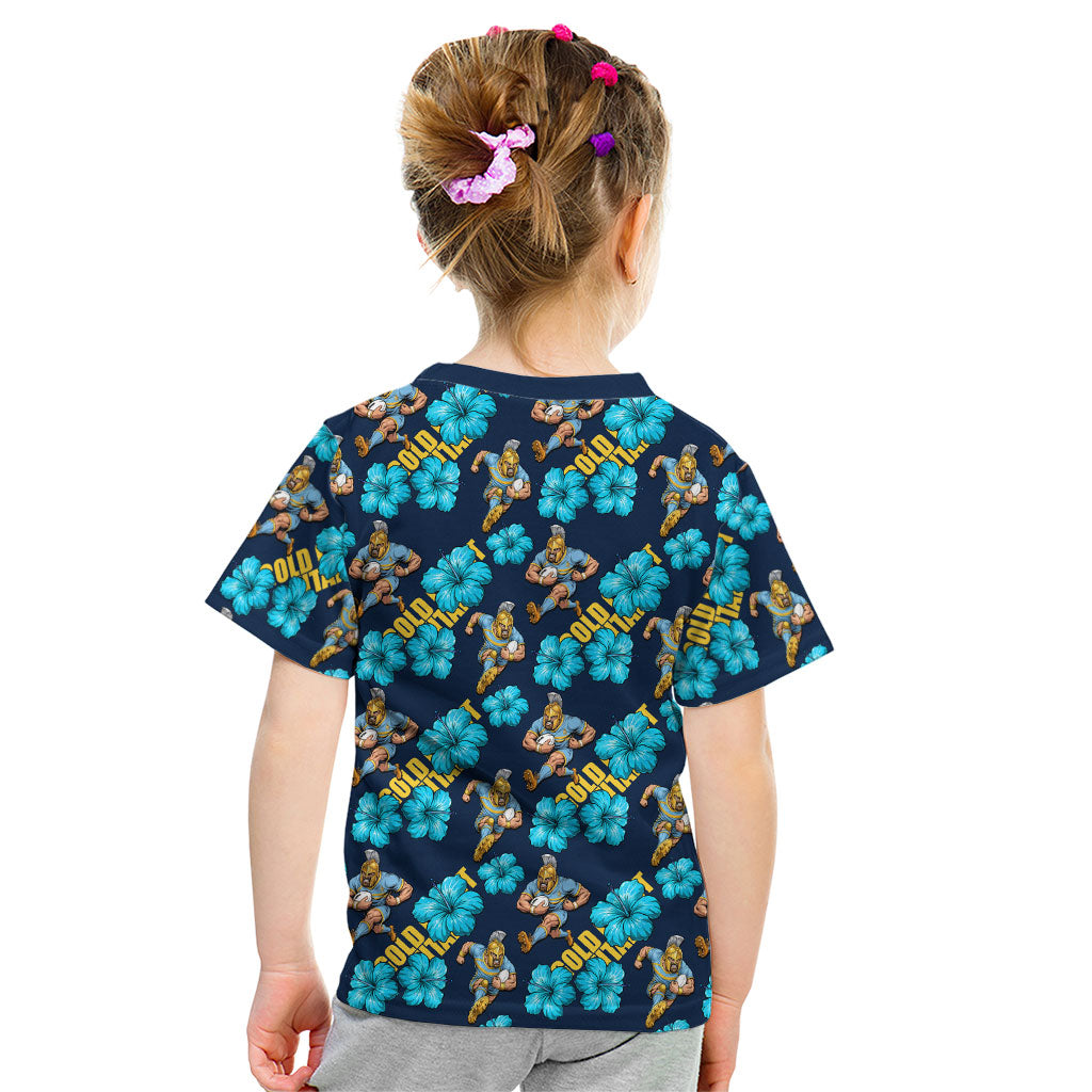 Gold Coast Titans Kid T Shirt Tropical Hibiscus Floral Seamless Rugby Mascot