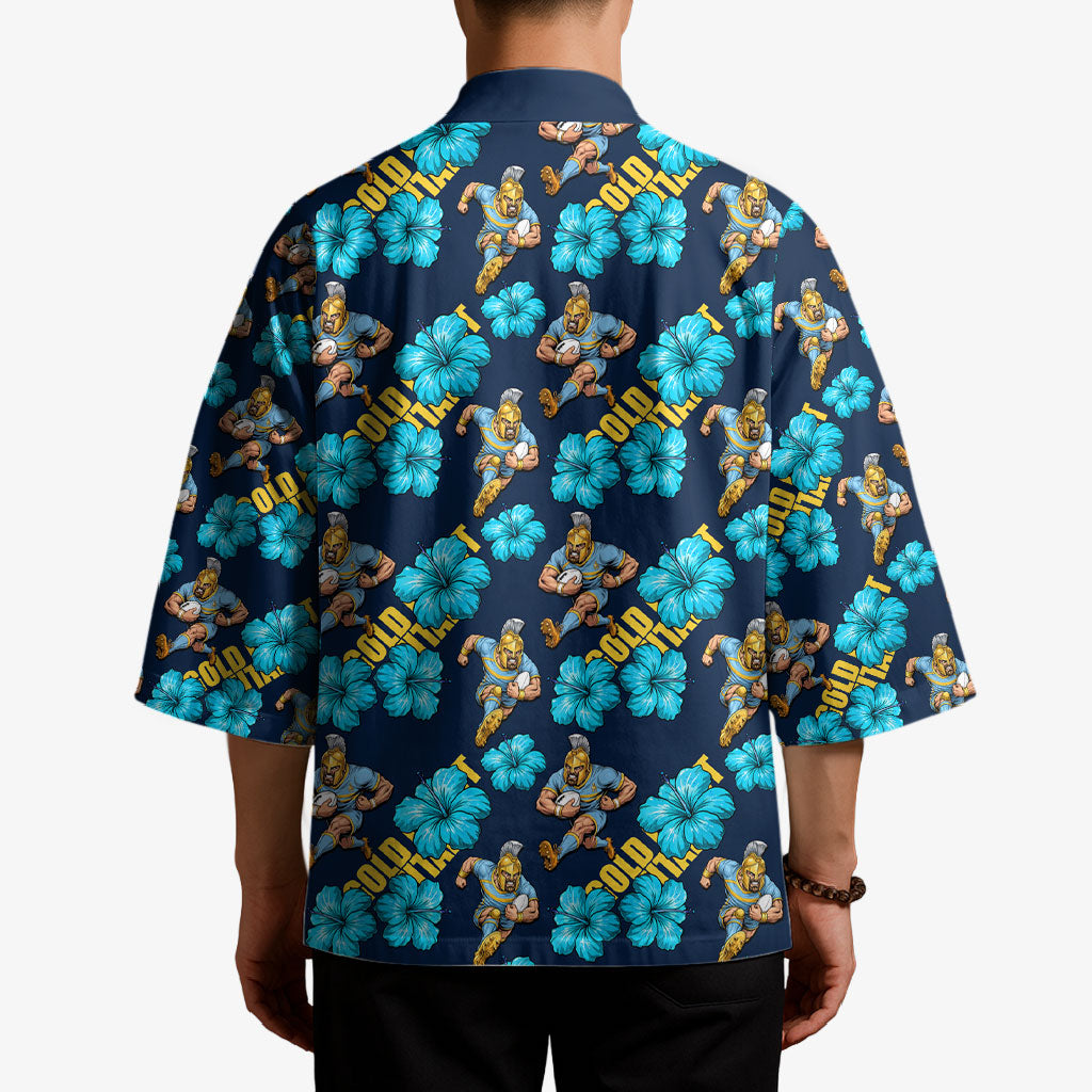 Gold Coast Titans Kimono Tropical Hibiscus Floral Seamless Rugby Mascot