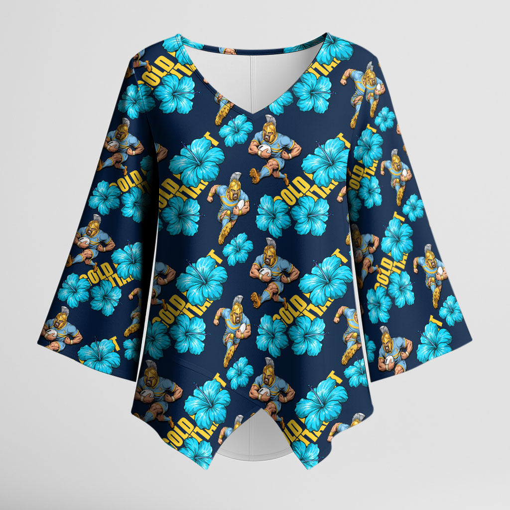 Gold Coast Titans Kimono Sleeve Blouse Tropical Hibiscus Floral Seamless Rugby Mascot