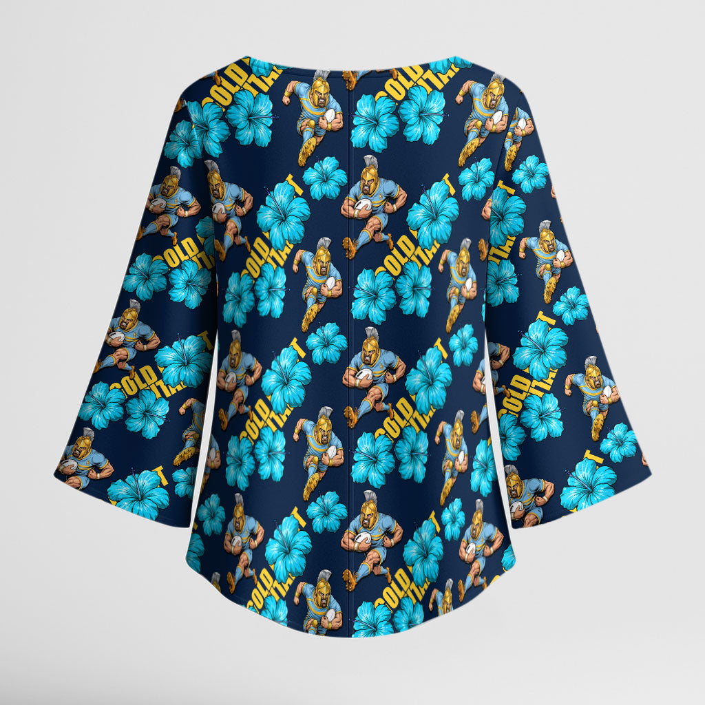 Gold Coast Titans Kimono Sleeve Blouse Tropical Hibiscus Floral Seamless Rugby Mascot
