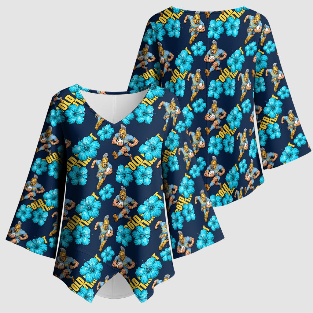 Gold Coast Titans Kimono Sleeve Blouse Tropical Hibiscus Floral Seamless Rugby Mascot