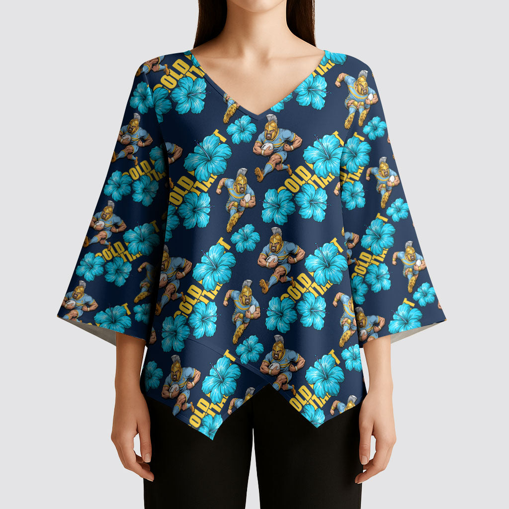 Gold Coast Titans Kimono Sleeve Blouse Tropical Hibiscus Floral Seamless Rugby Mascot