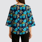 Gold Coast Titans Kimono Sleeve Blouse Tropical Hibiscus Floral Seamless Rugby Mascot