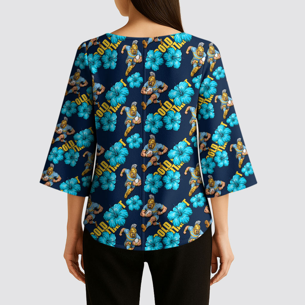 Gold Coast Titans Kimono Sleeve Blouse Tropical Hibiscus Floral Seamless Rugby Mascot