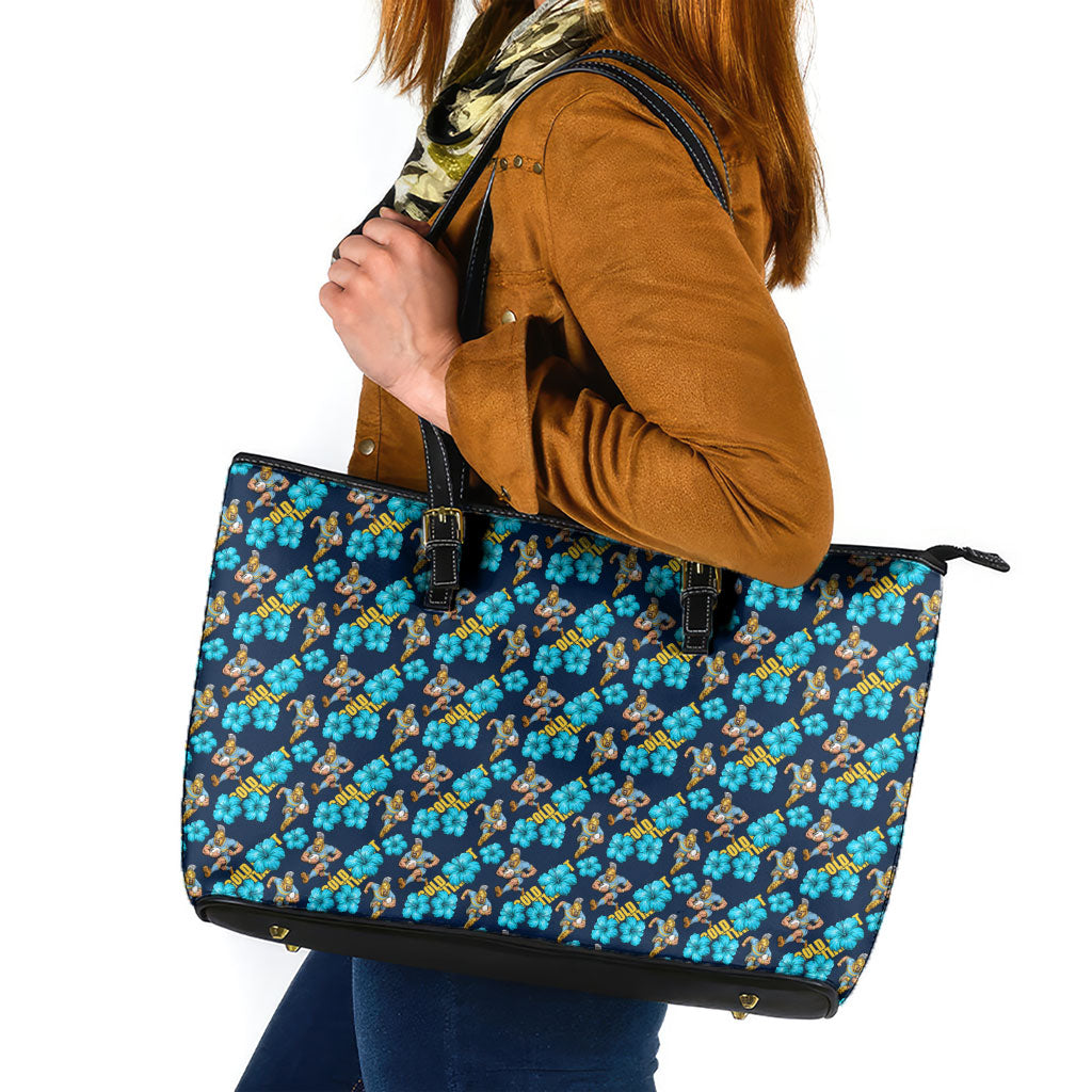 Gold Coast Titans Leather Tote Bag Tropical Hibiscus Floral Seamless Rugby Mascot