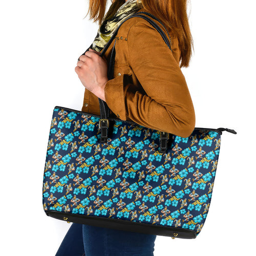 Gold Coast Titans Leather Tote Bag Tropical Hibiscus Floral Seamless Rugby Mascot