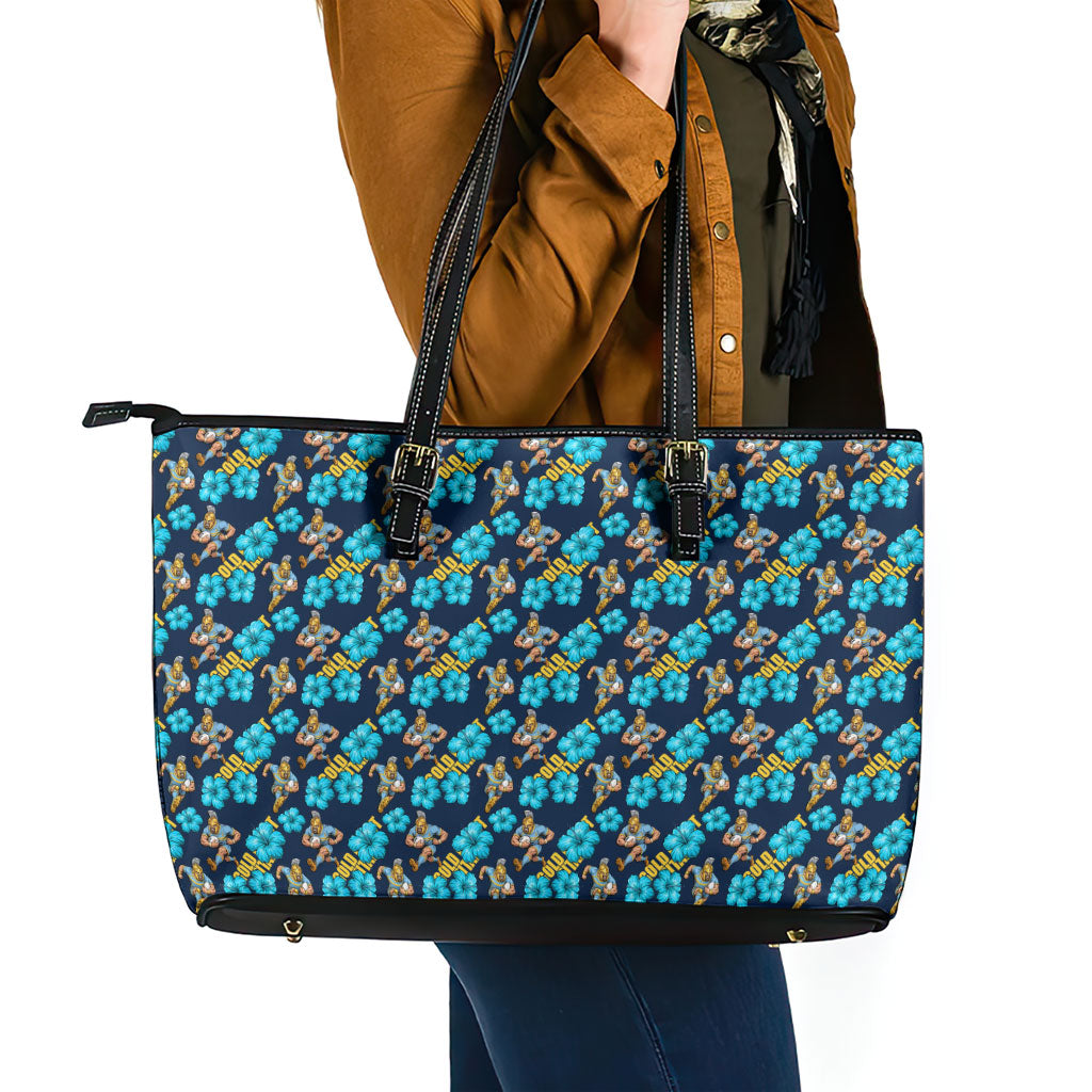 Gold Coast Titans Leather Tote Bag Tropical Hibiscus Floral Seamless Rugby Mascot