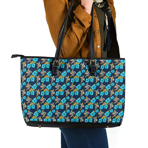 Gold Coast Titans Leather Tote Bag Tropical Hibiscus Floral Seamless Rugby Mascot