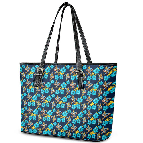 Gold Coast Titans Leather Tote Bag Tropical Hibiscus Floral Seamless Rugby Mascot