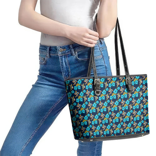Gold Coast Titans Leather Tote Bag Tropical Hibiscus Floral Seamless Rugby Mascot