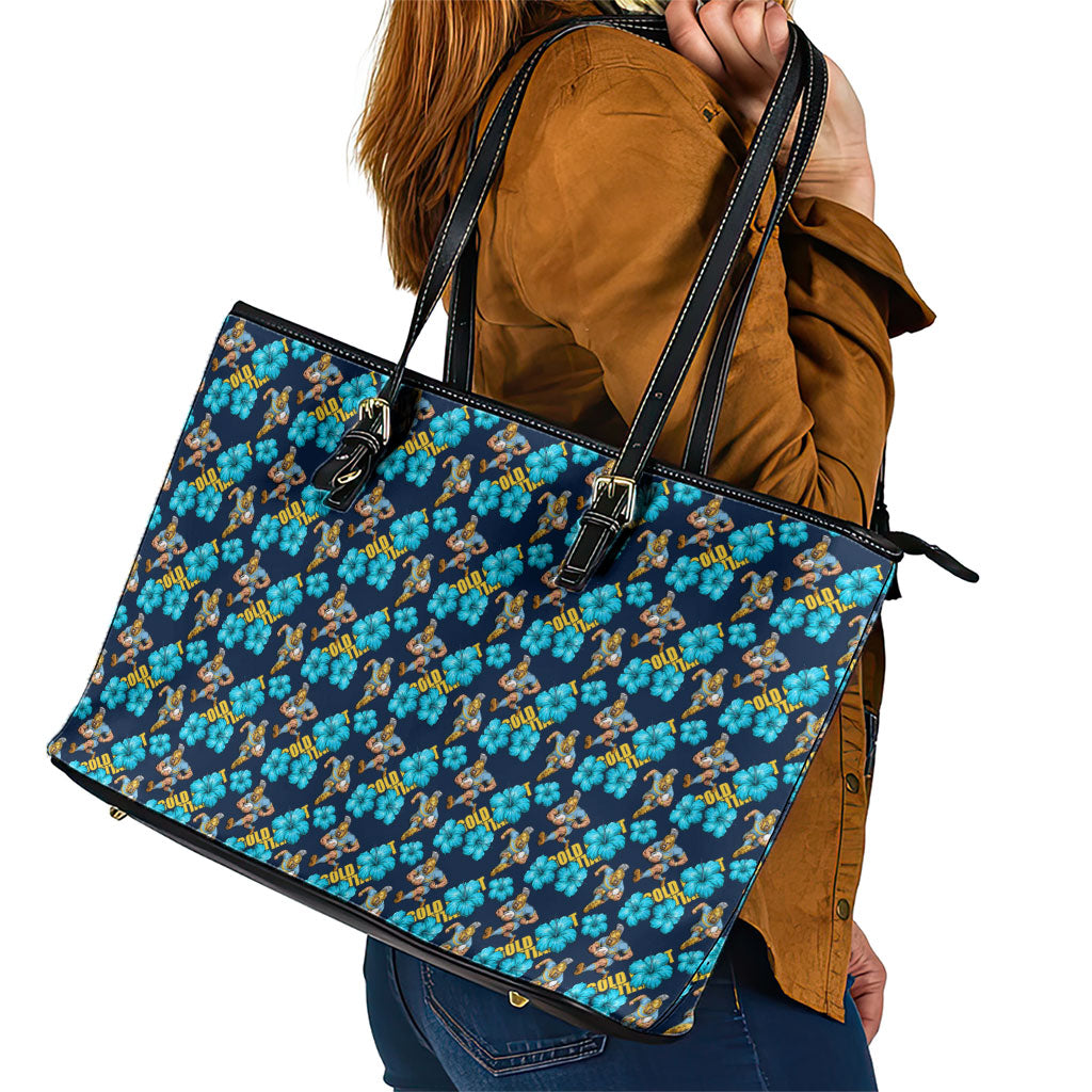 Gold Coast Titans Leather Tote Bag Tropical Hibiscus Floral Seamless Rugby Mascot