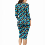 Gold Coast Titans Long Sleeve Bodycon Dress Tropical Hibiscus Floral Seamless Rugby Mascot