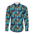 Gold Coast Titans Long Sleeve Button Shirt Tropical Hibiscus Floral Seamless Rugby Mascot
