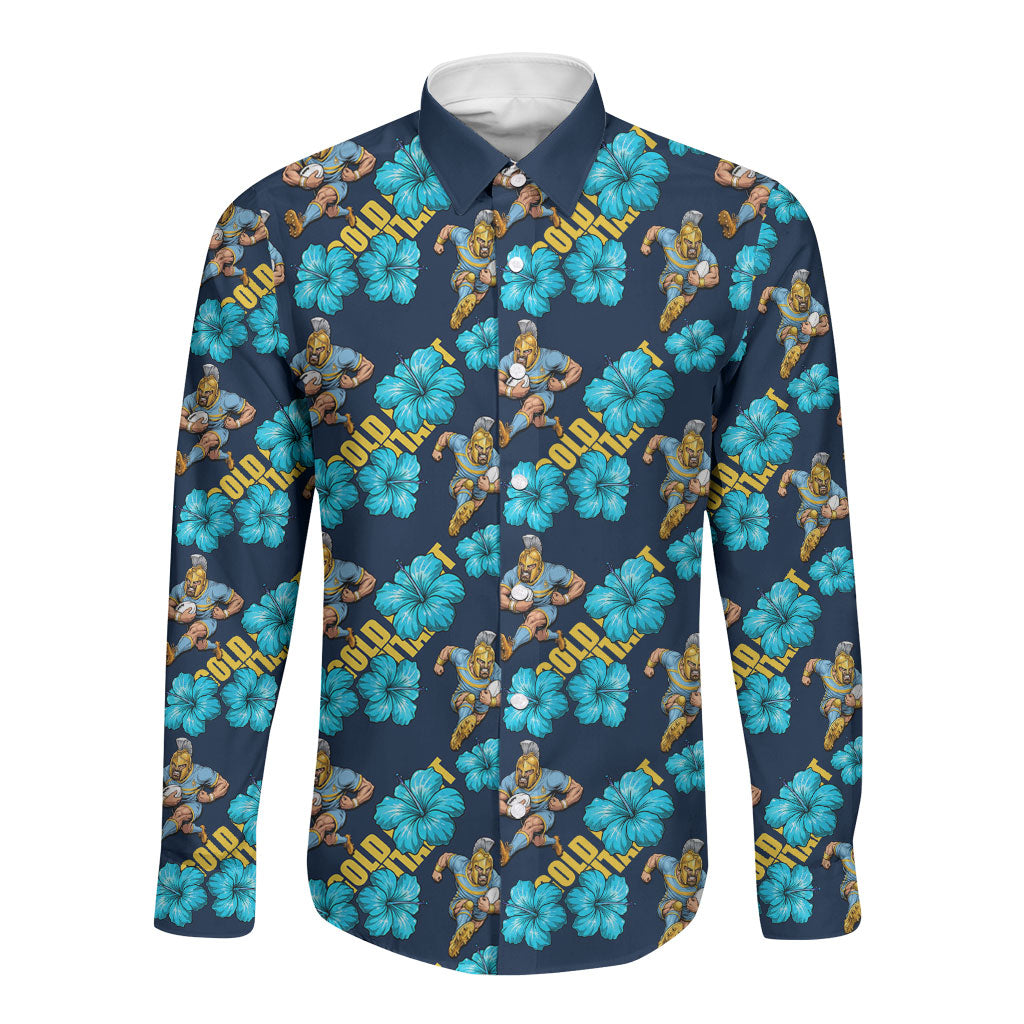 Gold Coast Titans Long Sleeve Button Shirt Tropical Hibiscus Floral Seamless Rugby Mascot