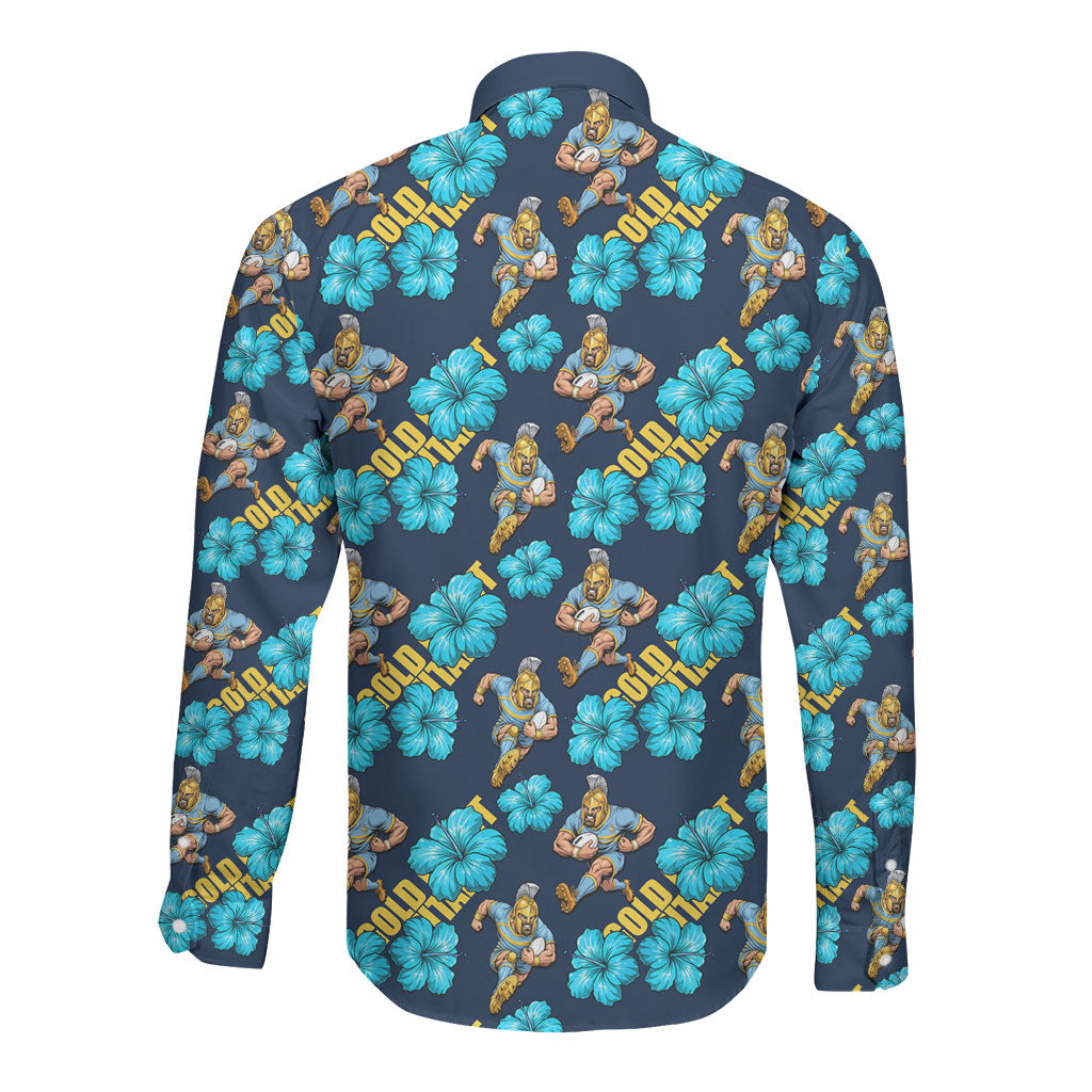 Gold Coast Titans Long Sleeve Button Shirt Tropical Hibiscus Floral Seamless Rugby Mascot