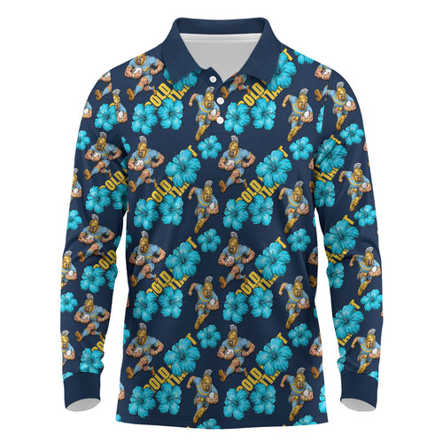 Gold Coast Titans Long Sleeve Polo Shirt Tropical Hibiscus Floral Seamless Rugby Mascot