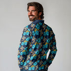 Gold Coast Titans Long Sleeve Polo Shirt Tropical Hibiscus Floral Seamless Rugby Mascot