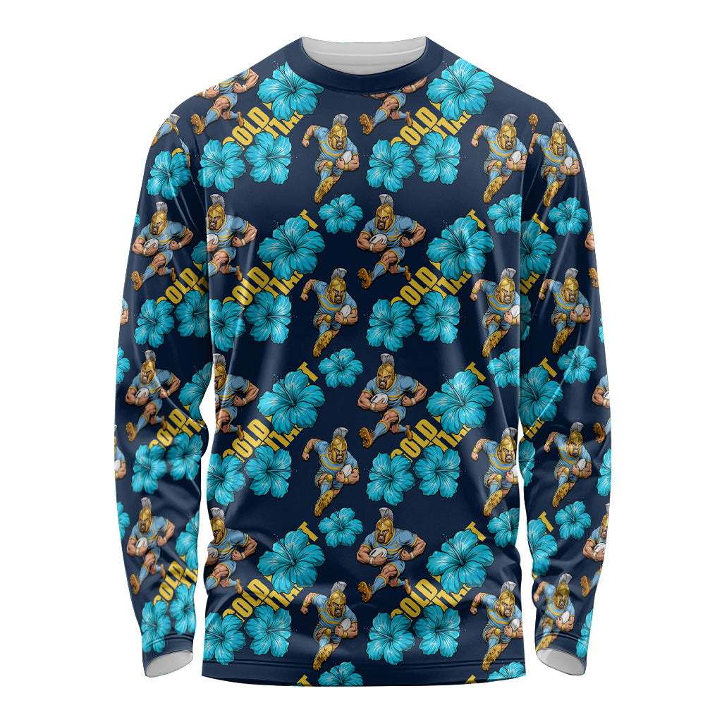 Gold Coast Titans Long Sleeve Shirt Tropical Hibiscus Floral Seamless Rugby Mascot