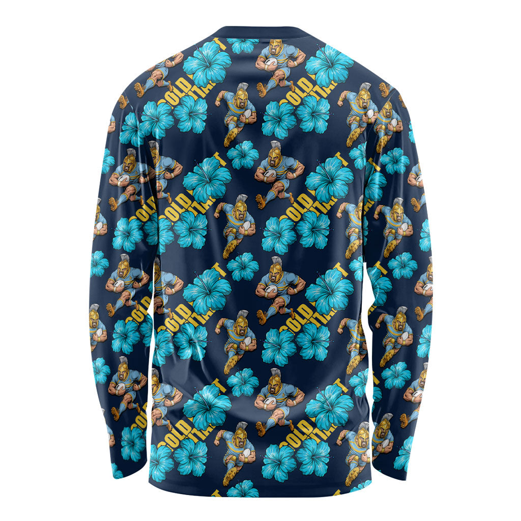Gold Coast Titans Long Sleeve Shirt Tropical Hibiscus Floral Seamless Rugby Mascot