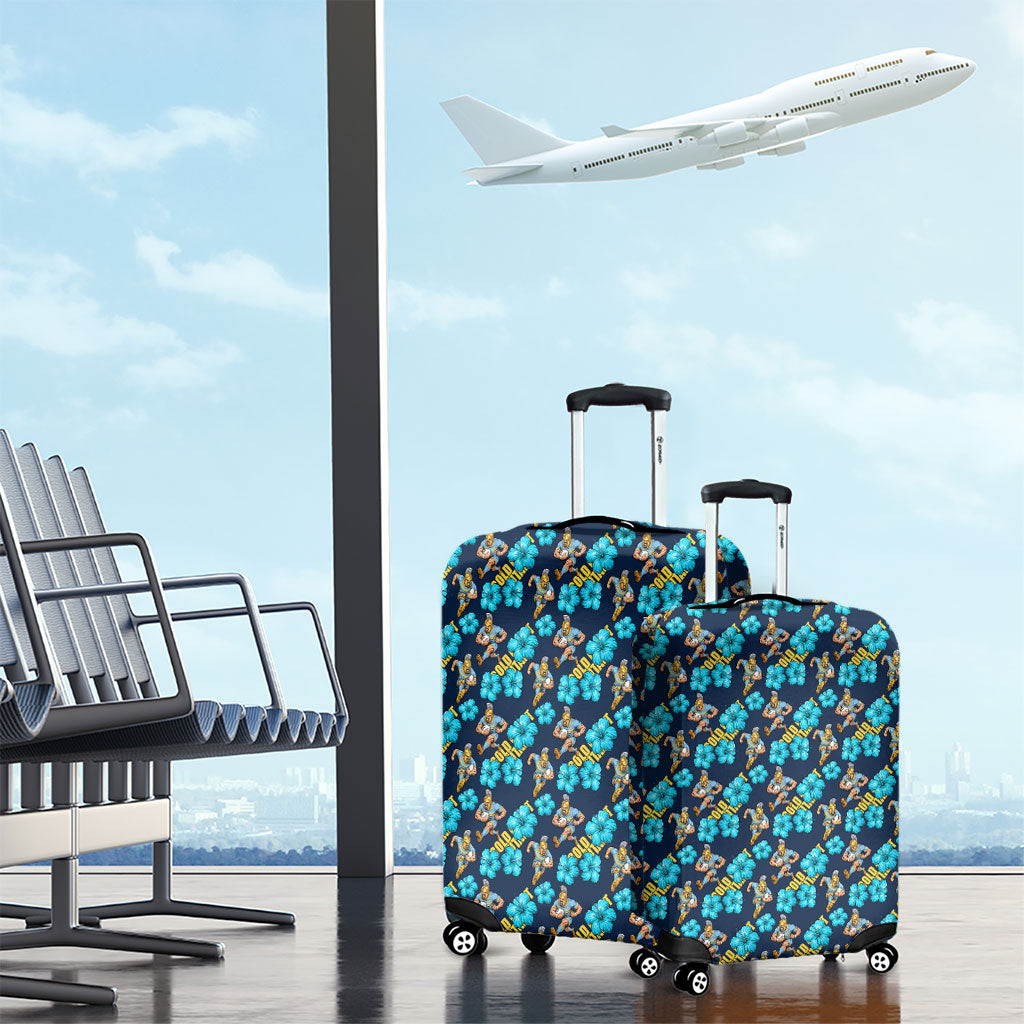Gold Coast Titans Luggage Cover Tropical Hibiscus Floral Seamless Rugby Mascot