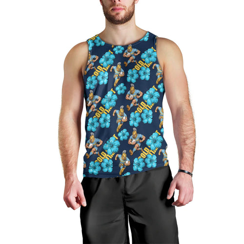 Gold Coast Titans Men Tank Top Tropical Hibiscus Floral Seamless Rugby Mascot
