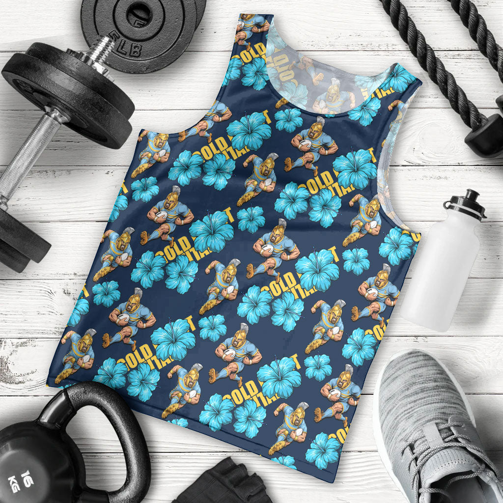Gold Coast Titans Men Tank Top Tropical Hibiscus Floral Seamless Rugby Mascot
