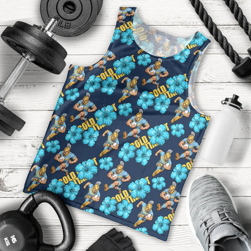 Gold Coast Titans Men Tank Top Tropical Hibiscus Floral Seamless Rugby Mascot