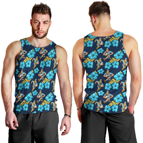 Gold Coast Titans Men Tank Top Tropical Hibiscus Floral Seamless Rugby Mascot