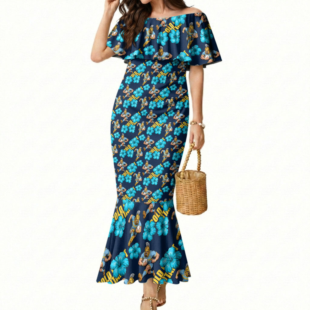 Gold Coast Titans Mermaid Dress Tropical Hibiscus Floral Seamless Rugby Mascot