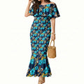 Gold Coast Titans Mermaid Dress Tropical Hibiscus Floral Seamless Rugby Mascot