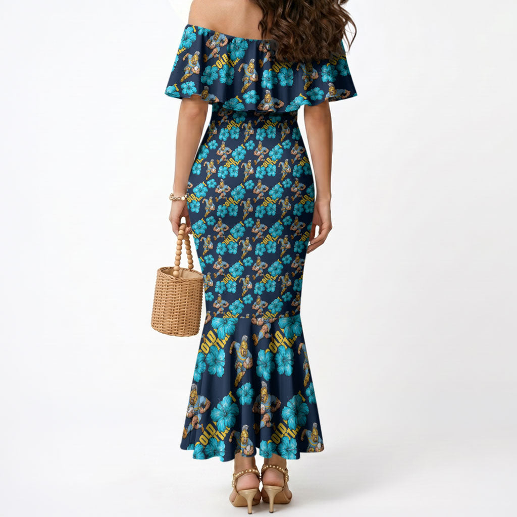 Gold Coast Titans Mermaid Dress Tropical Hibiscus Floral Seamless Rugby Mascot