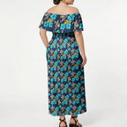 Gold Coast Titans Off Shoulder Maxi Dress Tropical Hibiscus Floral Seamless Rugby Mascot