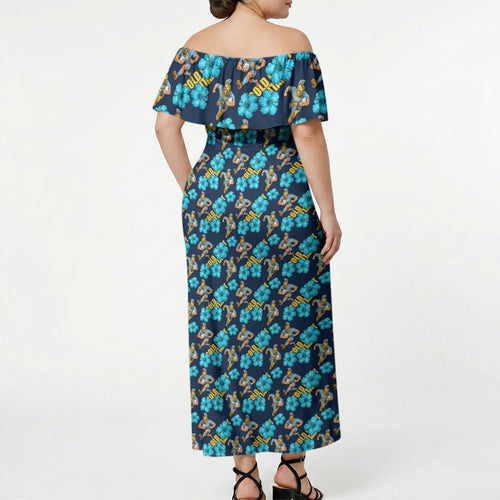 Gold Coast Titans Off Shoulder Maxi Dress Tropical Hibiscus Floral Seamless Rugby Mascot