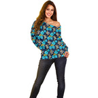 Gold Coast Titans Off Shoulder Sweater Tropical Hibiscus Floral Seamless Rugby Mascot