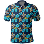 Gold Coast Titans Polo Shirt Tropical Hibiscus Floral Seamless Rugby Mascot