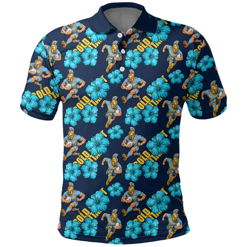 Gold Coast Titans Polo Shirt Tropical Hibiscus Floral Seamless Rugby Mascot