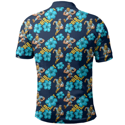 Gold Coast Titans Polo Shirt Tropical Hibiscus Floral Seamless Rugby Mascot