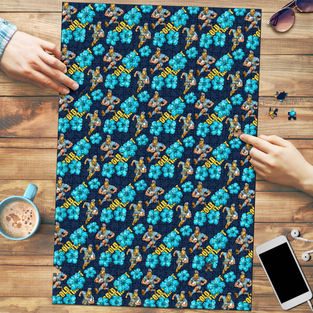 Gold Coast Titans Puzzle Tropical Hibiscus Floral Seamless Rugby Mascot