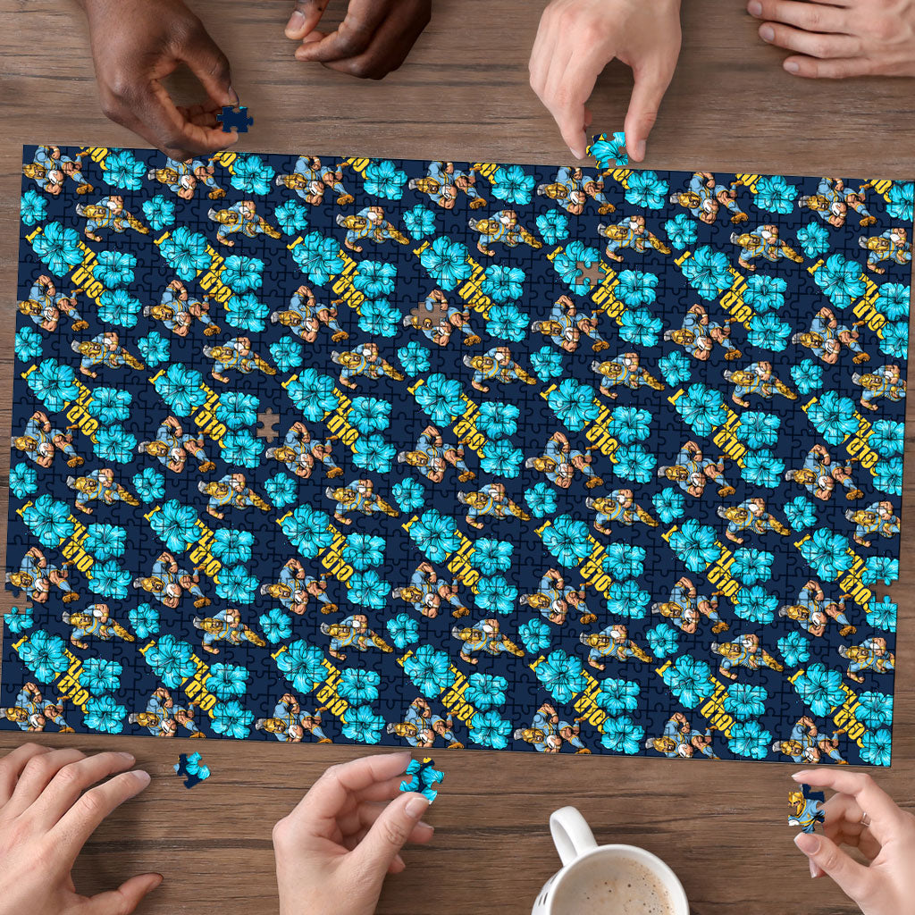 Gold Coast Titans Puzzle Tropical Hibiscus Floral Seamless Rugby Mascot