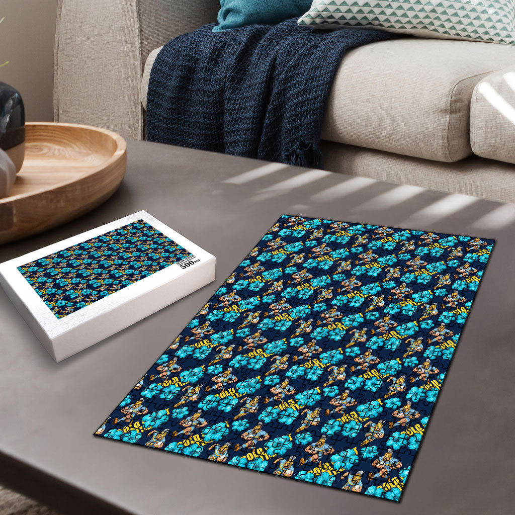 Gold Coast Titans Puzzle Tropical Hibiscus Floral Seamless Rugby Mascot