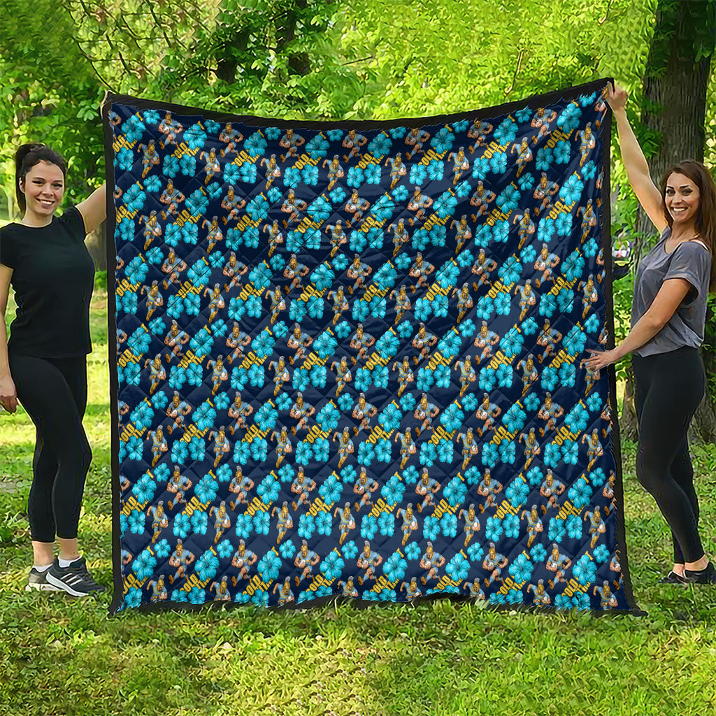 Gold Coast Titans Quilt Tropical Hibiscus Floral Seamless Rugby Mascot