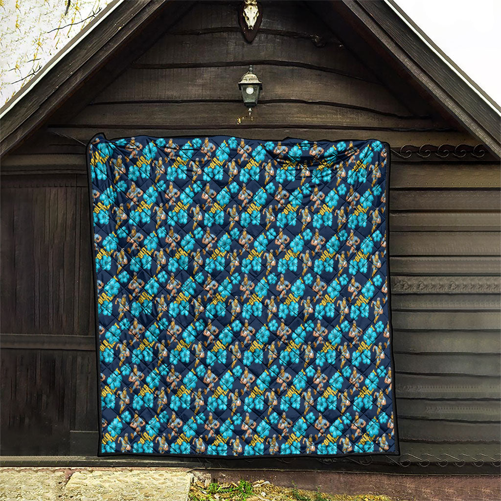 Gold Coast Titans Quilt Tropical Hibiscus Floral Seamless Rugby Mascot
