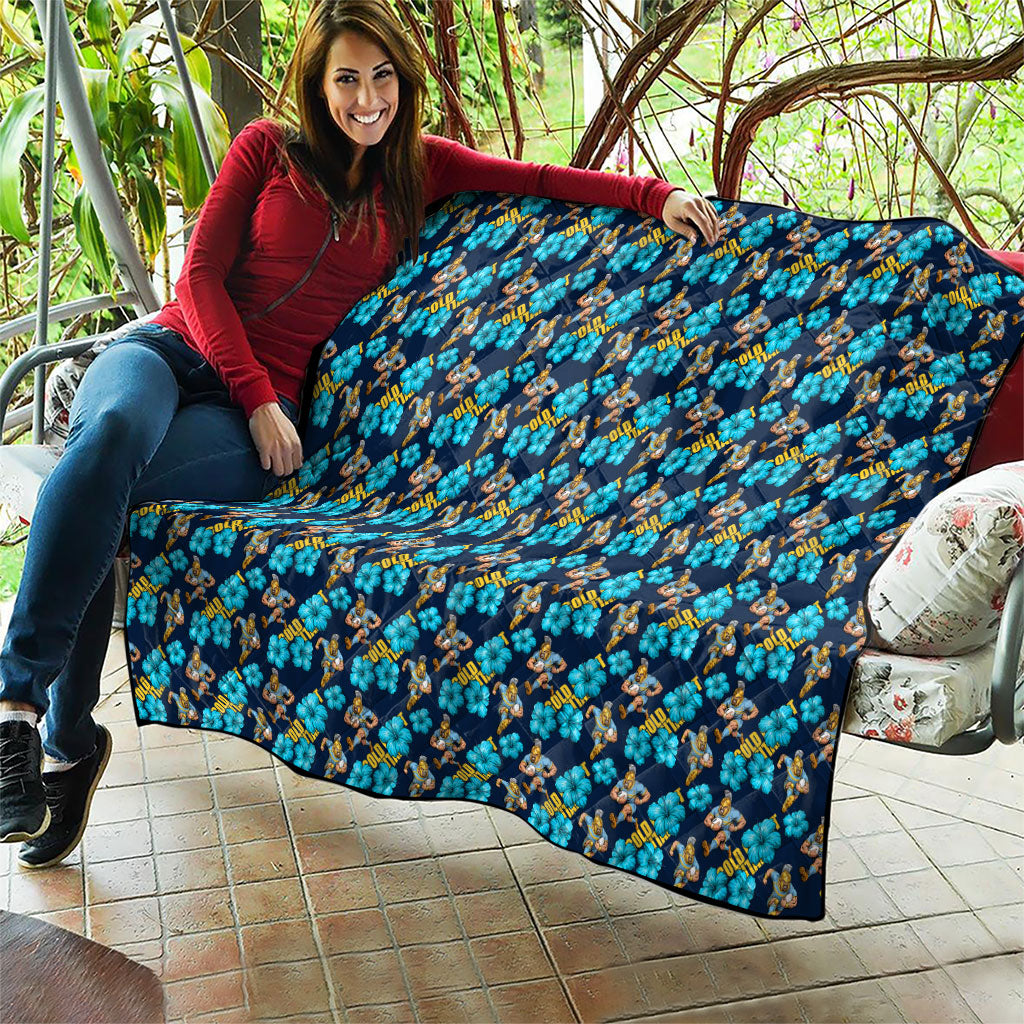 Gold Coast Titans Quilt Tropical Hibiscus Floral Seamless Rugby Mascot