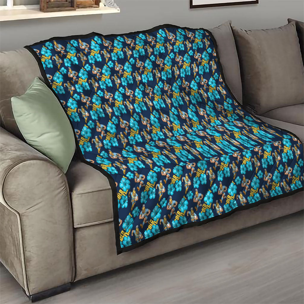Gold Coast Titans Quilt Tropical Hibiscus Floral Seamless Rugby Mascot